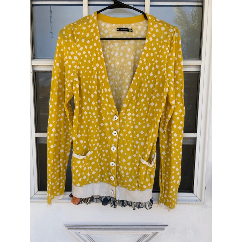 Leifsdottir Anthropologie Polka Dot Ruffle Hem Cardigan Womens Medium‎ Librarian